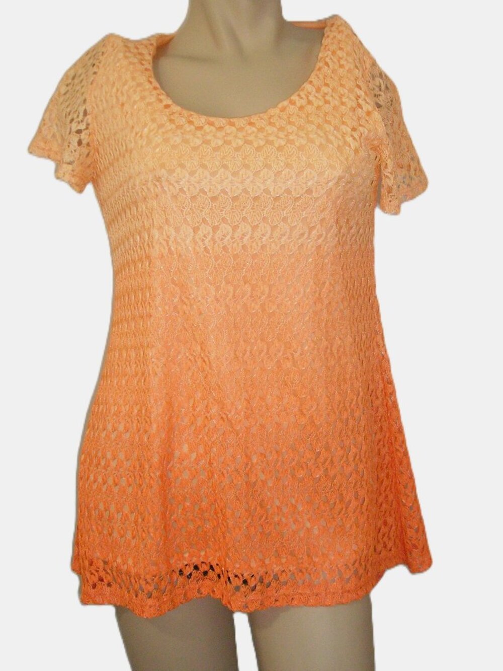 NY Collection 3 Tone Orange Lace Top, Size Medium